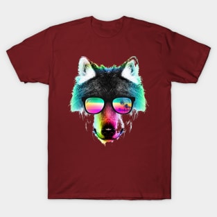 Color wolf with glasses T-Shirt